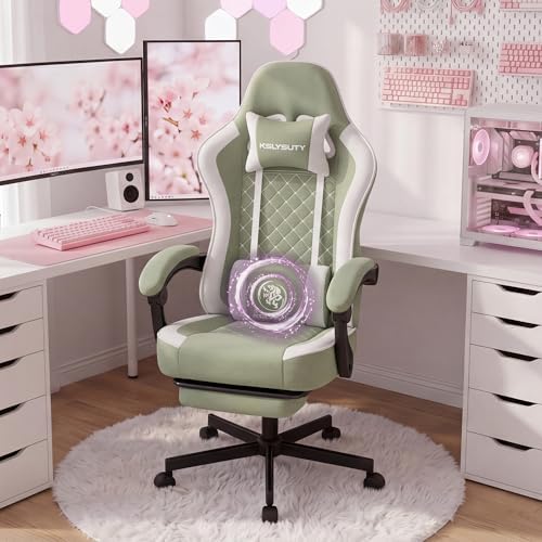 Mistpeople Gaming Chair, Ergonomic High Back Computer Chair with Footrest, Lumbar Support & Pocket Spring Cushion, Comfortable Swivel Home Office Desk Chair for Adults