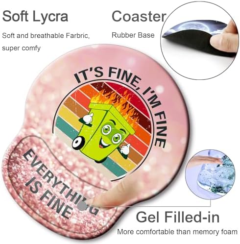 Ergonomic Mouse Pad with Wrist Support Rest,Large Mousepad Gel Wrist Rest, with Coaster Non-Slip & Pain Relief for Computer, Desk, Home&Office-Glitter Dumpster Fire