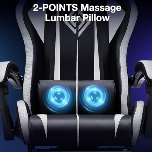 RGB Gaming Chair with LED Lights Massage Ergonomic Computer Chair-White