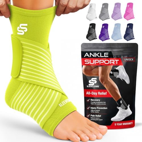 Sleeve Stars Ankle Brace Men & Women (Pair/M:10"-12"/Neon Yellow Green)