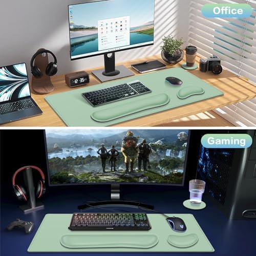 Desk Mat Green, Large Gaming Mouse Pad with Wrist Rest, 4in1 XXL