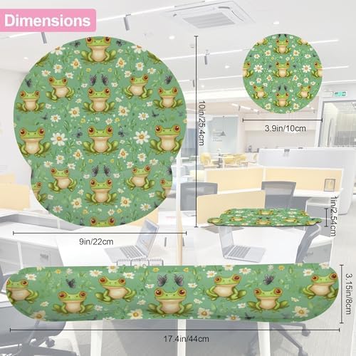 Funny Frog Butterfly Flower Mouse Pad with Wrist Rest Set, 3-in-1 Wrist Support Mousepad Set, Gaming Mat Pad with Anti-Skid Base,Ergonomic Memory Foam Mouse Pad Set for Women, Office, Typing, Gaming