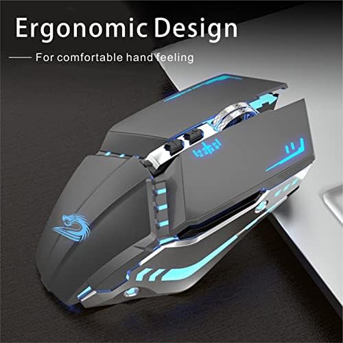 TENMOS T12 Wireless Gaming Mouse, Silent Rechargeable Computer Mice-Grey