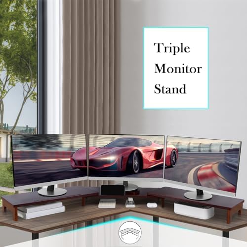 Nnewvante Dual Monitor Riser, 60 inch Bamboo Monitor Stand for Desk, Walnut