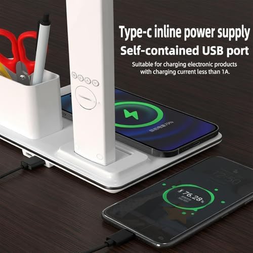 AYI Multifunctional Wireless Charging Desk Lamp – 15W Fast Charger, Digital Alarm Clock & Temp Display, 3CCT 5-Level Dimming, Touch Control, 180° Rotatable LED Lamp, HYT1771 White.