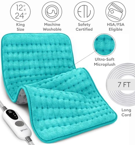 GENIANI Back Pain & Relaxation Gifts for Women – Electric Heating Pad for Back, Neck & Shoulders, Soft Microplush Electric Throw Heating Pad for Period Comfort, Fast Heating, (12×24", Green)