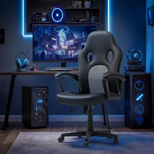 Office Gaming Chair High Back Leather Computer Chairs Ergonomic Height Adjustable Racing Game Desk Chair Executive Conference Task Chair (Grey)