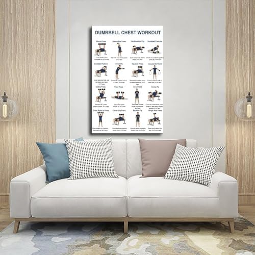 Chest Dumbbell Workout Upper Body Exercise Chart for Home Gym Dumbbell Workout Fitness Canvas Poster Bedroom Decor Room Decor Unframe 20x30inch