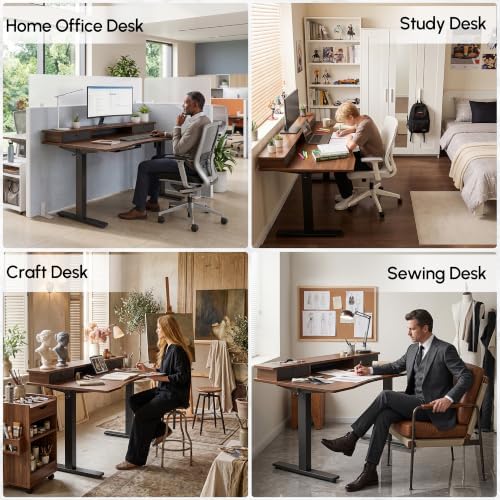 TIQLAB 55''*28''Standing Desk with Drawers&Cable Management, Black Walnut