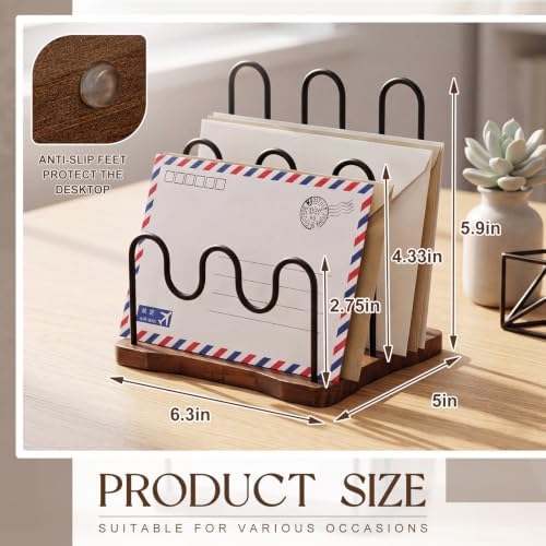 SiliFine 3-Slot Mail Organizer for Countertop, Metal Desktop, Brown,Black