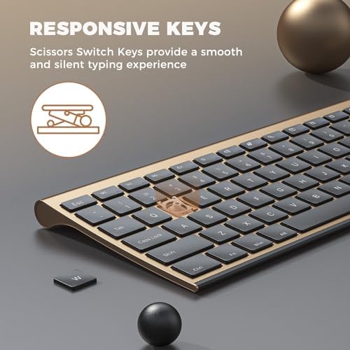 Vssoplor Wireless Keyboard and Mouse, Rechargeable Ultra Slim, Black Gold
