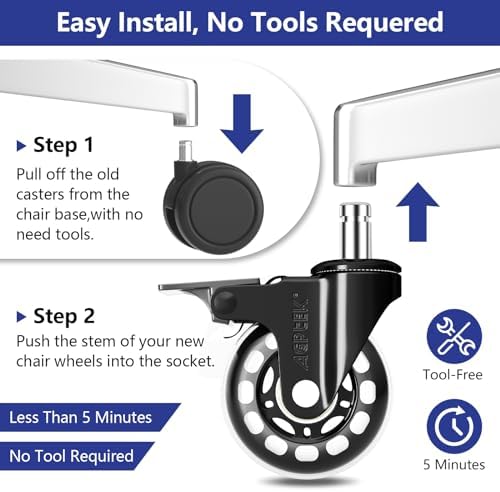 AGPtEK Office Chair Casters with Brake Heavy Duty 2.5" Set of 5