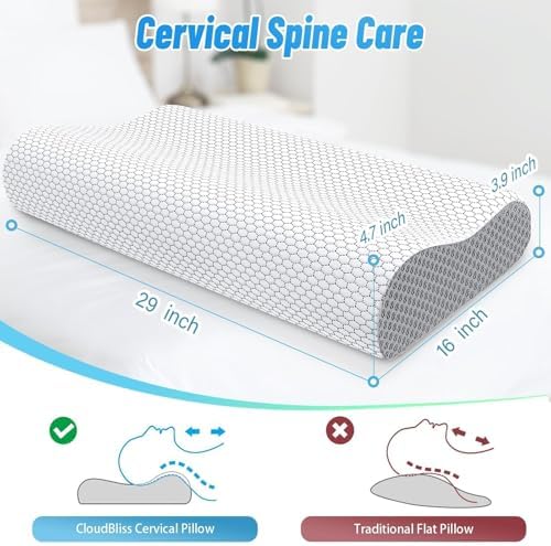 Neck Pillow for Sleeping, Ergonomic Cervical Bed Pillow, Grey Queen Size