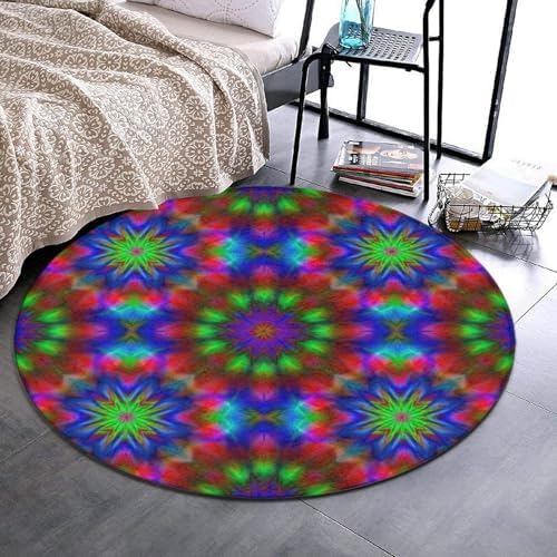 Circular Rugs Large Modern Round Area Rug Fashion Decor Mat for Home Office Trippy Tie Dye Mandala Colorful, 60inch