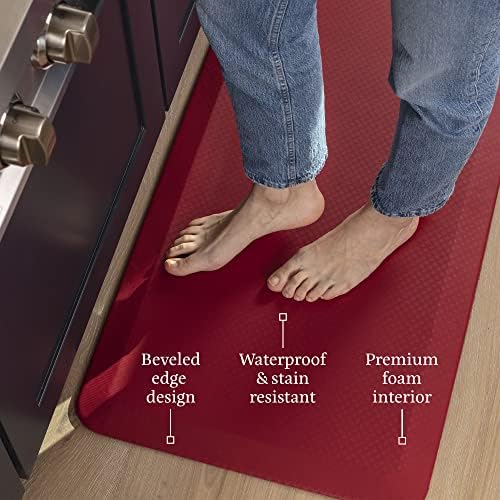 Zulay Home Large 20 x 39 Inch Anti Fatigue Floor Mat - 3/4 Inch Thick Cushioned Kitchen Mats for Standing - Comfortable Padded Floor Mats for Standing Work Desk - Memory Foam Kitchen Mat - Red