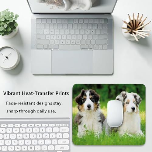 Cute Australian Shepherd Dog Puppies Mouse Pad, Scottish Fold Cat Desk Mat
