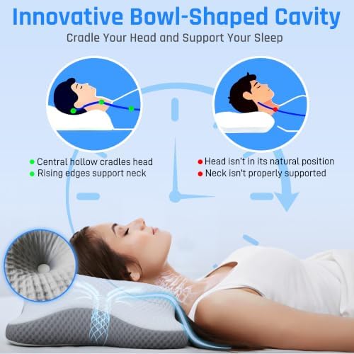 AlignCore Cervical Neck Pillow - Ergonomic Firm Memory Foam Bed Pillows for Sleeping, Neck Pillows for Pain Relief, Back and Side Sleeper Pillow
