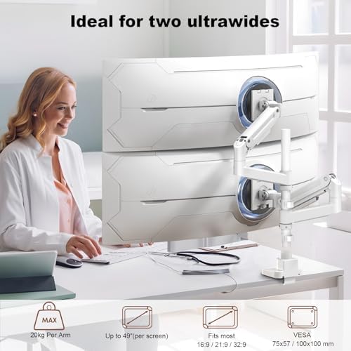 Heavy Duty Dual Monitor Arm for 17-49" Screens, Vertical Stack, 44lbs