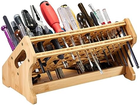 Bamboo Screwdriver Organizer Rack Desktop Hand Tool Stand and Repair Tool Storage Holder