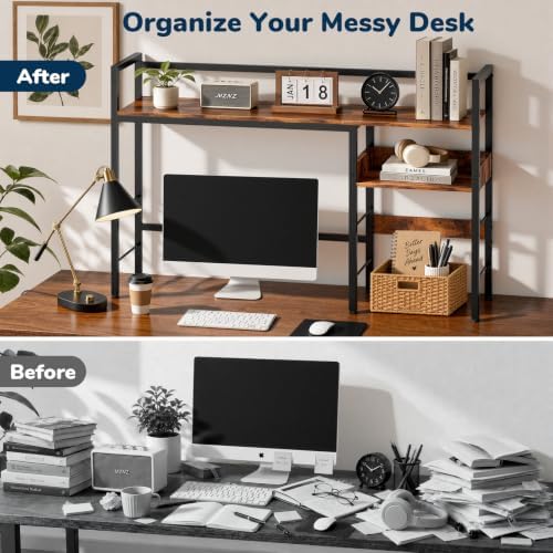 Desk Shelf, 44.9" Desk Hutch for Computer Monitor, Rustic Brown