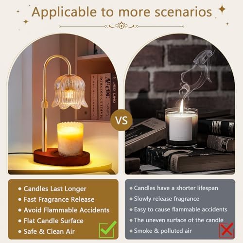 CRMILL Candle Warmer Lamp Electric Timer - Vintage Heater Candles Warming Height Adjustable Dimmable Warmers Flower Lamps No Flame Heat Warm Melt Wax Jar Modern Home