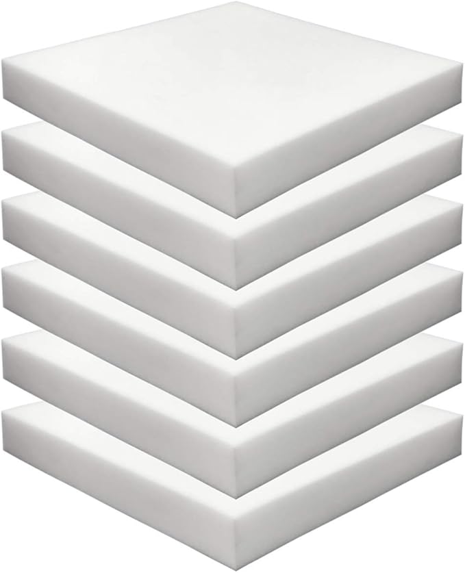 Foamma 6-Pack 2" x 18" x 18" High Density Upholstery Foam, Chair Cushion Square Foam for Dining Chairs, Wheelchair Seat Cushion Replacement