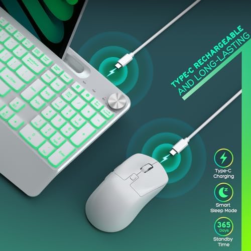 GAMCATZ Wireless Keyboard and Mouse Backlits - Full-Sized Ergonomic Lighted Keyboard with Wrist Rest, Phone Holder,2.4GHz Rechargeable Silent Keyboard Mouse Combo for Computer, Laptop, PC, Mac -White