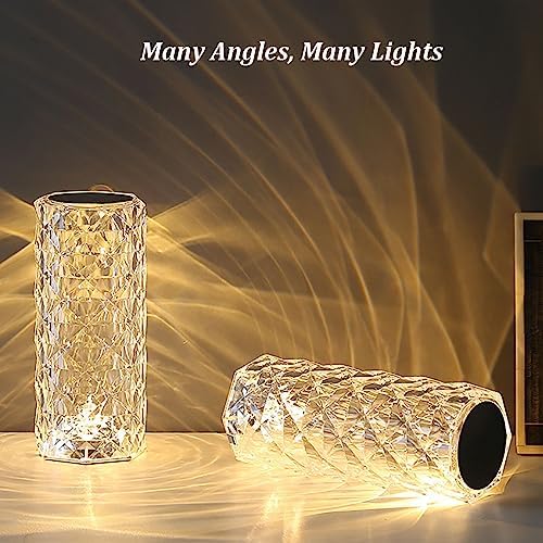 Portable Crystal Table Lamp,3 Color Touch Control Rechargeable Lamp,Crystal Bedside Lamp,Night Light,Room Decor Desk Lamp,Bedroom,Living Room,Kitchen,Dining Room Lamp(White)