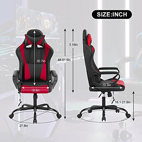 PC Gaming Chair Office Chair Racing Desk Chair with Lumbar Support Arms Headrest Massage High Back PU Leather Ergonomic Computer Chair Rolling Adjustable Swivel Chair for Women Men Adult, Red