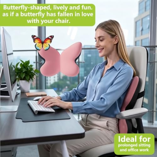 Back Support for Office Chair,Lumbar Support Pillow for Office Chair,Back Pillow for Chair,Memory Foam Back Cushion for Car Seat,Computer Chair Cushion,Removable &Washable Cover (Enhanced Pink)