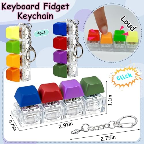 2 PCS Keyboard Fidget Toy, Keyboard Fidget Keychain 4-in-1 Keyboard Decompression Button Finger Clicker Toys, Keychain Button Stress Relief Fidget Gifts to Relief Stress (Bright)