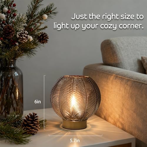 LUSHARBOR Battery Operated Decorative Glass Table Lamp with Timer Amber