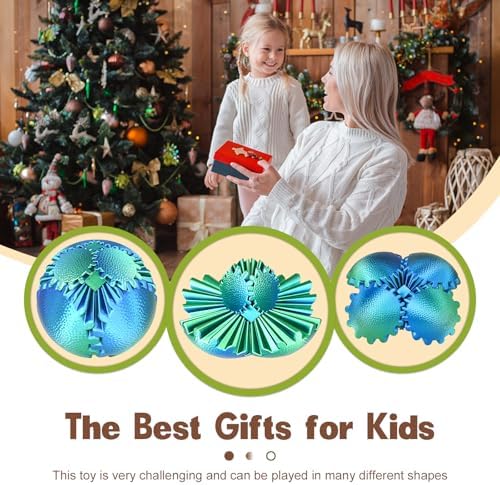 Gear Ball Fidget Toys - Steampunk Gear Sphere Stress Relief for Kids & Adults, 3D Printed Unique Funny Gift for Christmas, White Elephant, Stocking Stuffer (Christmas Green)