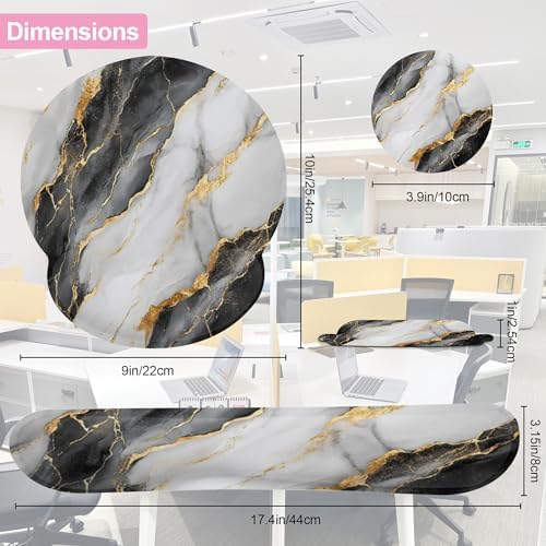 Black Gray Gold Marble Keyboard Wrist Rest Pad and Mouse Pad Wrist Support Set,3-in-1 Ergonomic Mouse Pad with Non-Slip Rubber Base for Home Office Game Computers Desk,