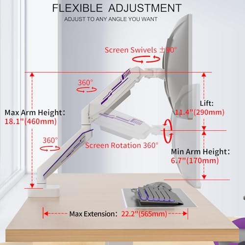 Single Monitor Arm for 13-49 inch, Hold 44 lbs, Height Adjustable