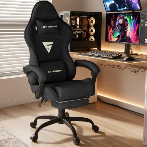 Ferghana Ergonomic Velvet Gaming Chair with Massage, Footrest & Reclining High Back, Racing Style Computer Desk Chair for Adults, Home Office Use, Black