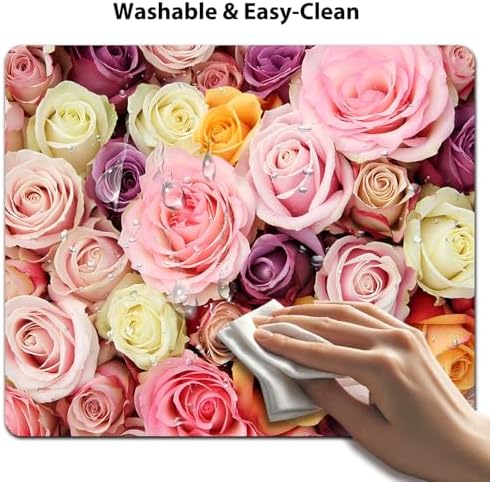 9.5x7.9 Inch Office/Gaming Mouse Pad, Romantic Colorful Roses Floral Bouquet Elegant Rainbow Blooming Flowers, Cute Anti-Slip Mat for Desk Decor