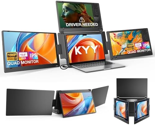 KYY Triple Screen Laptop Monitor Extender 15.6" Quad Laptop Screen Extender