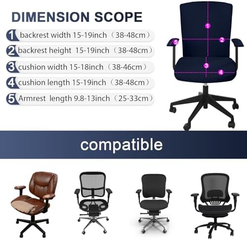 4 Pcs Office Chair Covers Set Computer Armrest Slipcover Seat, Navy Blue