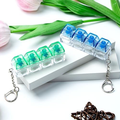 2 PCS Keyboard Fidget Toy, Keyboard Fidget Keychain 4-in-1 Keyboard Decompression Button Finger Clicker Toys, Button Stress Relief Fidget Gifts to Relief Stress (Blue Green)
