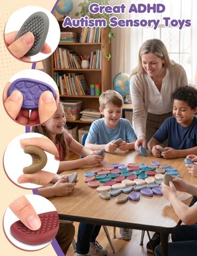 Fidget Toys Adults Sensory Stone: 48 Pack Texture Worry Stone for Calming - Sensory Autism Toys for Stress Relief - Quiet Bulk Fidgets for Classroom Prizes