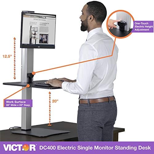 Victor High Rise Electric Sit-Stand Standing Desk Converter with Single Monitor Stand - Height Adjustable Office Desk Workstation for Home, 28" x 23" Work Surface, Black