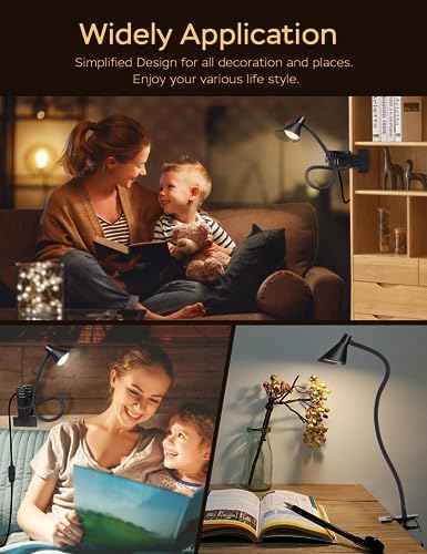 LiFMIRA Clip on Light USB Reading Light Desk Lamp 3 Color Modes Black