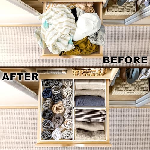 Simple Houseware Foldable Drawer Organizer Stocking Bin, Set of 12, Beige