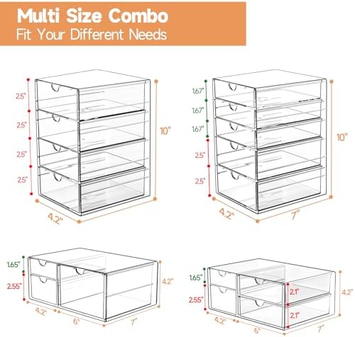 DOMNIU Acrylic Makeup Drawer Storage Organizer with 16 Drawers, 4 Set