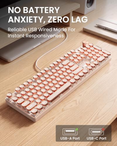 Wired Typewriter Mechanical Keyboard, Retro Punk Keyboard with Media Knob
