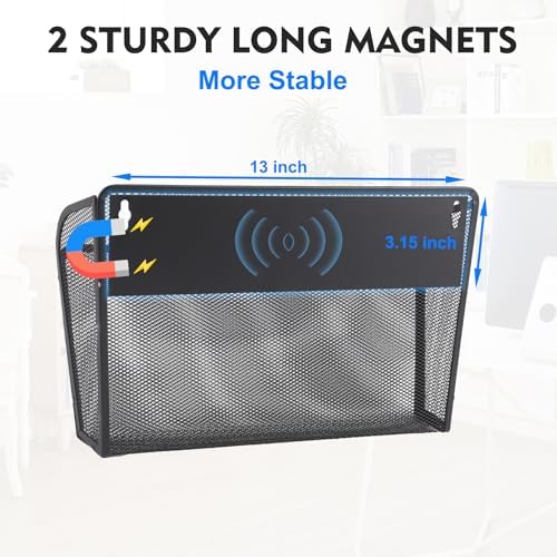 EASEPRES Magnetic 3 Single Pocket Mesh Hanging File Organizer, Vertical Wall Mounted Magazine File Holder, Mount Basket Mail Paper Document Folder Organizing for Office, Home and School, Black