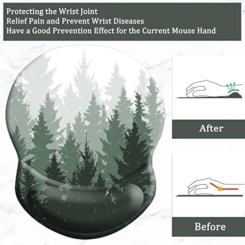 Ergonomic Mouse Pad with Support - Comfortable Wrist Rest, Non-Slip PU Base for Home Office, Studying, Gaming (Foggy Forest)