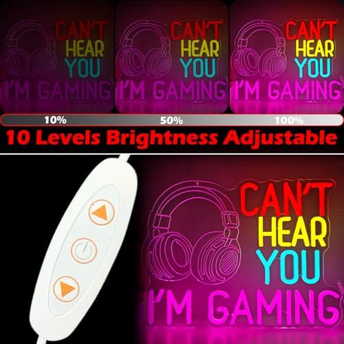 Gaming Neon Sign Can’t Hear You I’m Gaming Neon Lights for Men Dimmable Game Room LED Sign Light Up Gamer Sign for Boys Room Man Cave Birthday Neon Wall Decor Gifts for Teen