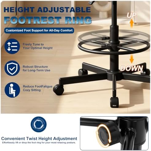 Drafting Chair with Backrest, Tall Desk Chair for Standing Desk
